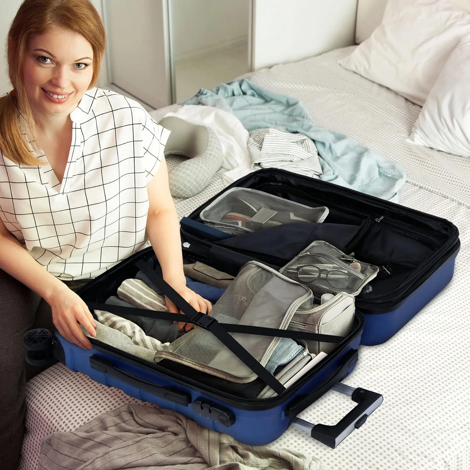 ZenStyle Hardside Expandable Luggage with Spinner Wheels, 21 Inch Carry On Luggage Airline Approved, Lightweight Travel Suitcase with Height Adjustable Handle (Navy)