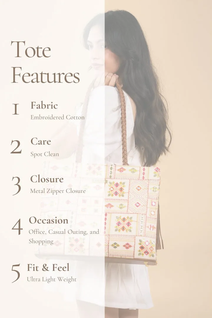 Ziana Embroidered Multicolor Box Tote Bag