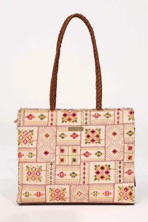 ZIANA EMBROIDERED MULTICOLOR BOX TOTE BAG