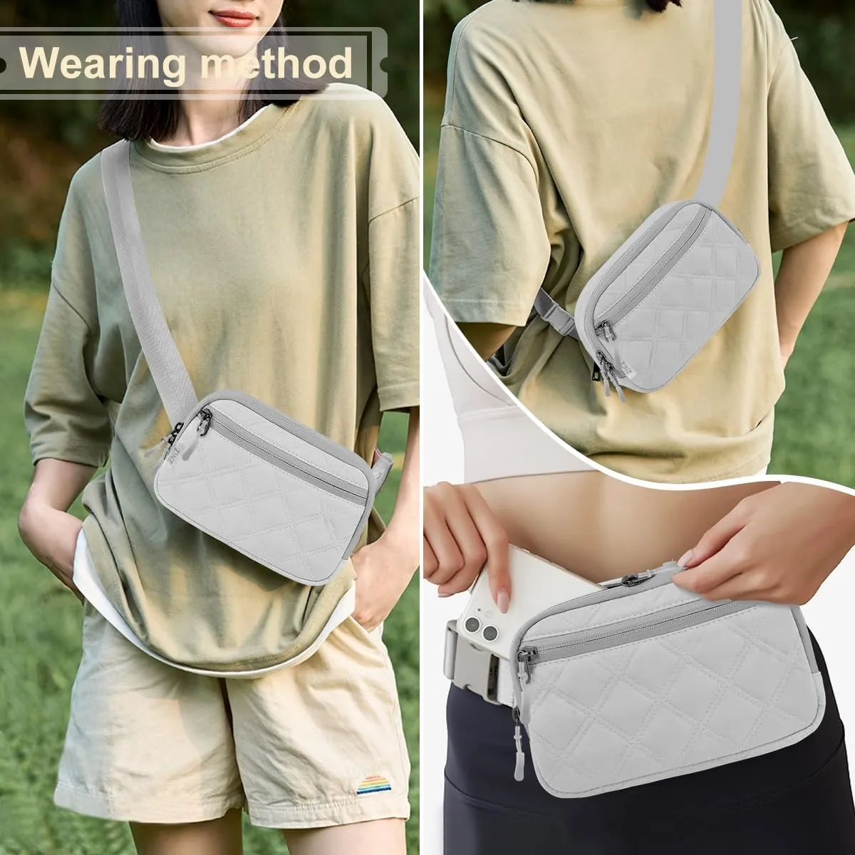 ZINZ Fanny Packs Waist Belt Bags for Travel and Daily Use, Crossbody Bum Hip Bag for Women and Men,Gray