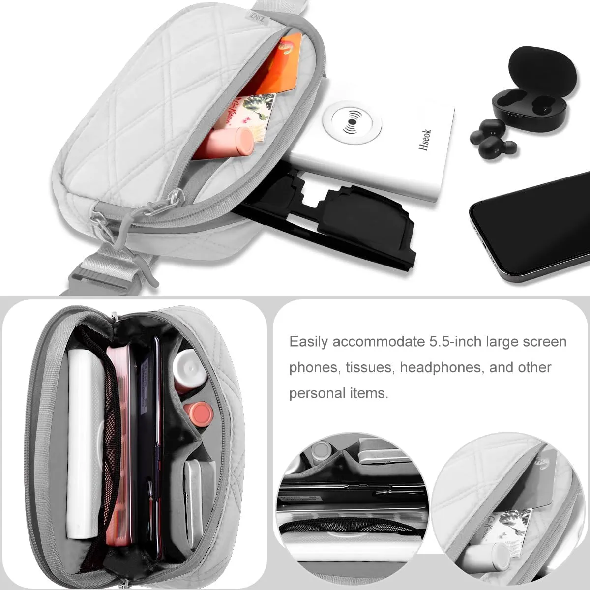 ZINZ Fanny Packs Waist Belt Bags for Travel and Daily Use, Crossbody Bum Hip Bag for Women and Men,Gray