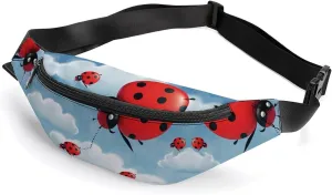 Zipper Fanny Pack for Men Women Fashion Waist Bag Stylish Crossbody Bags with Adjustable Strap Ladybug And Cloud Travel Chest Bags Belt Bags for Running Hiking Workout Cycling