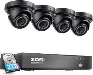 ZOSI 8 Channel 4K 8MP PoE Home Security Camera System Outdoor, 8CH PoE NVR (16CH Expandable) with 2TB HDD for 24/7 Recording, 4 x Wired 5MP(3K) Dome PoE IP Cameras, Motion Detection, Remote Control