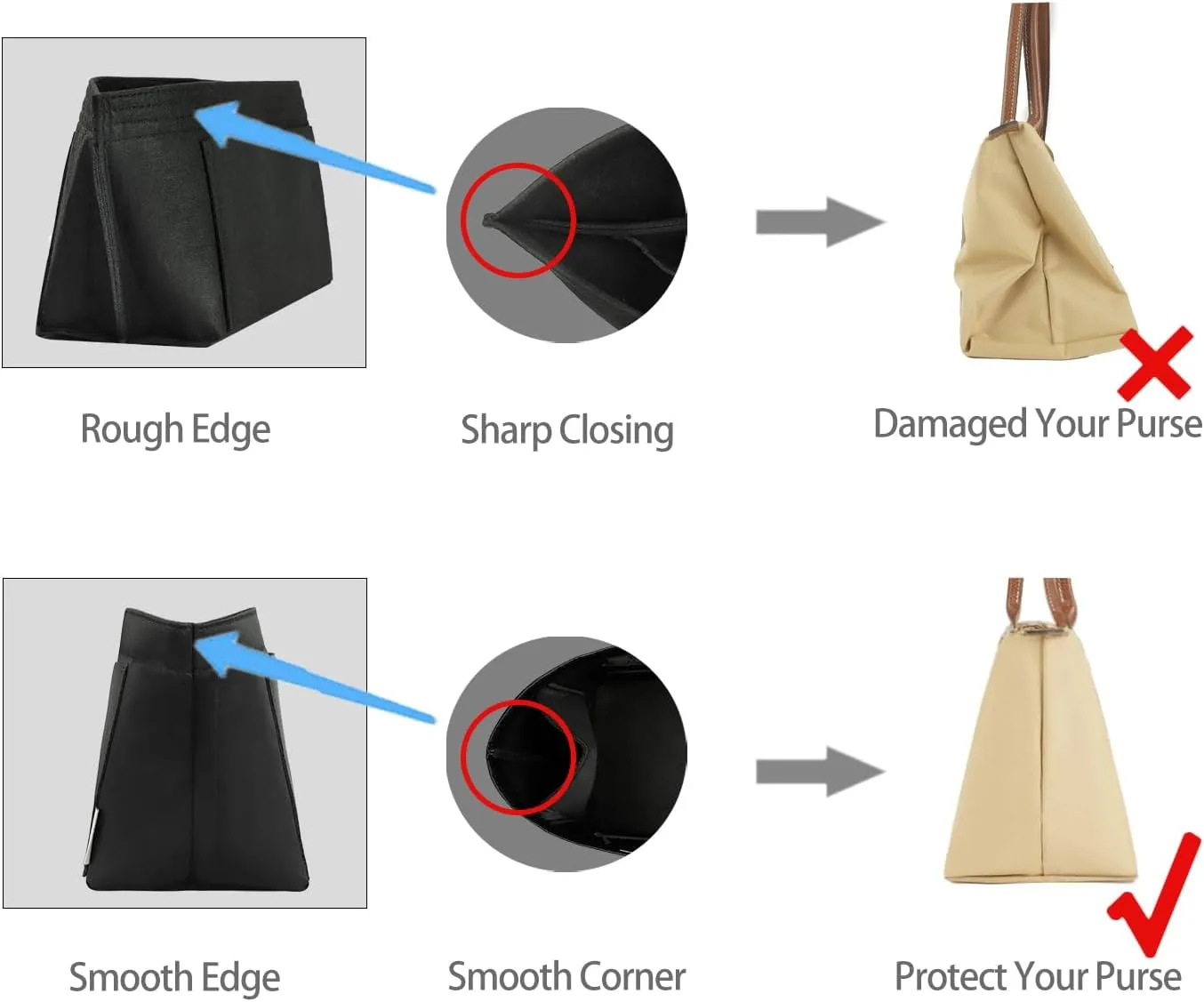 ZTUJO Purse Organizer Insert For Handbag & Tote Shaper,Tote Bag Organizer Insert For Speedy Neverful, 6 Sizes(Slender Medium,Silky Black)