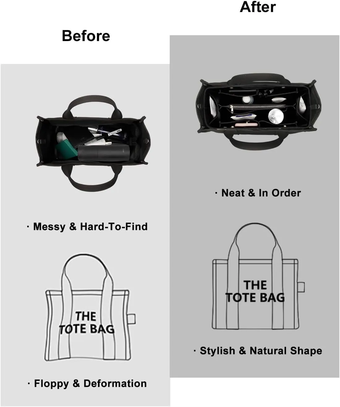 ZTUJO Purse Organizer Insert For Handbags, Silky Bag Organizer With 2 Zippers For Speedy Neverful Tote and More (Black, X-Large)