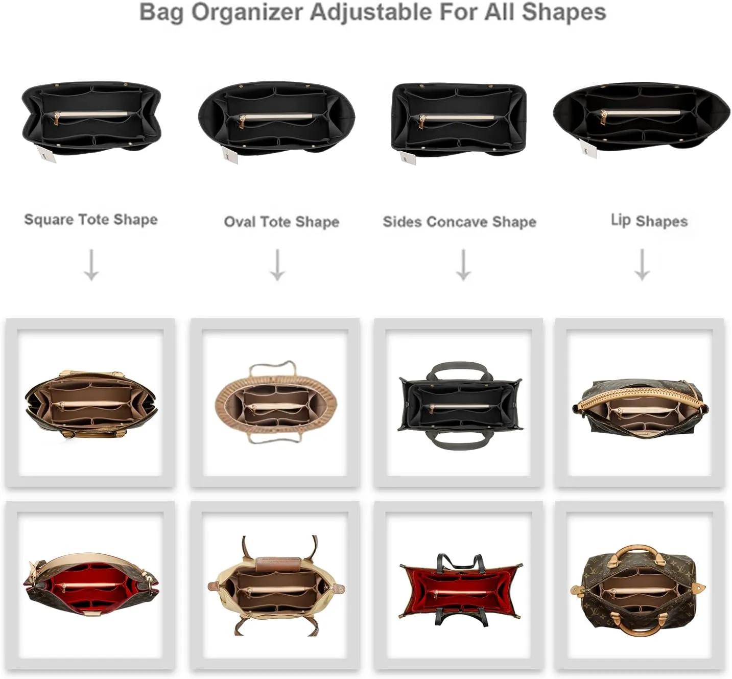 ZTUJO Purse Organizer Insert For Handbags, Silky Bag Organizer With 2 Zippers For Speedy Neverful Tote and More (Black, X-Large)
