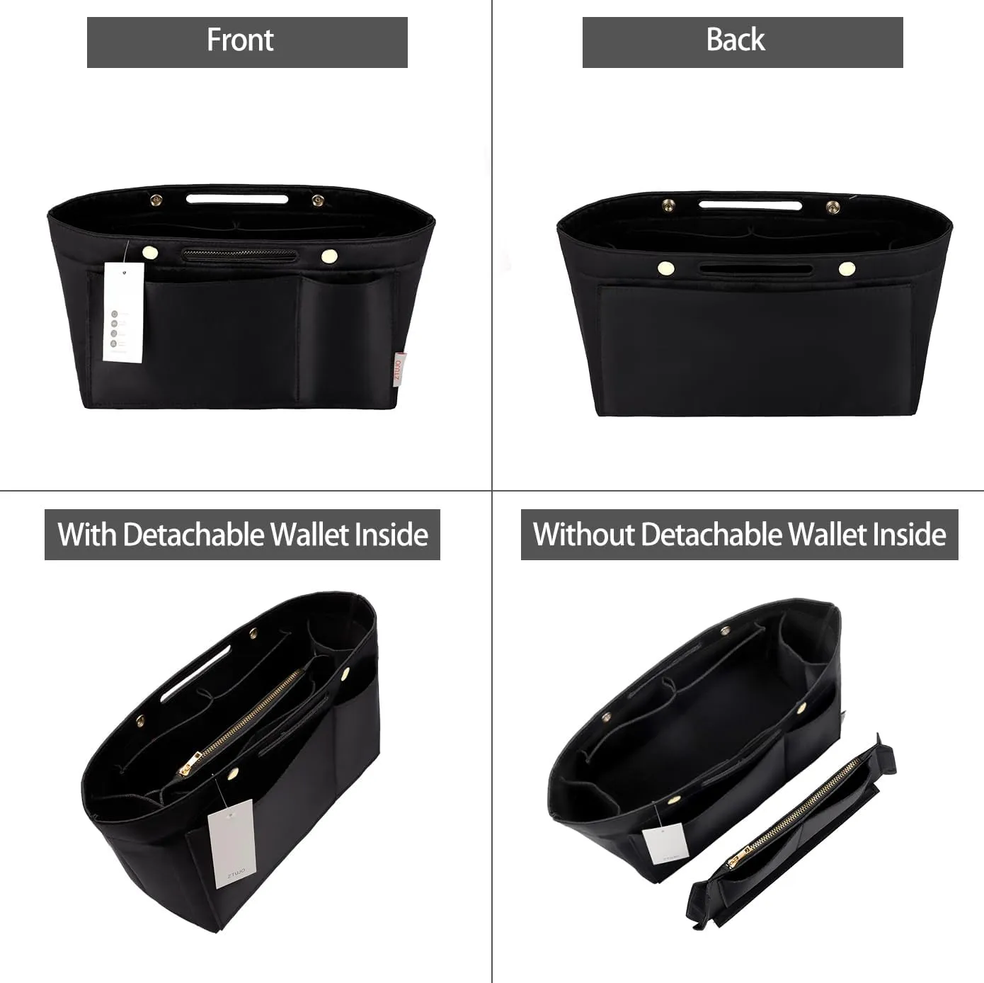 ZTUJO Purse Organizer Insert For Handbags, Silky Bag Organizer With 2 Zippers For Speedy Neverful Tote and More (Black, X-Large)