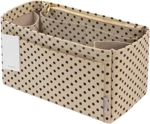 ZTUJO Purse Organizer Insert For Handbags, Silky Touching Bag Organizer Insert With Bottle Holder, Perfect for Speedy, Neverfull, Tote,ONTHEGO,Artsy,Handbag and More (X-Large, Brown polk dots Beige)