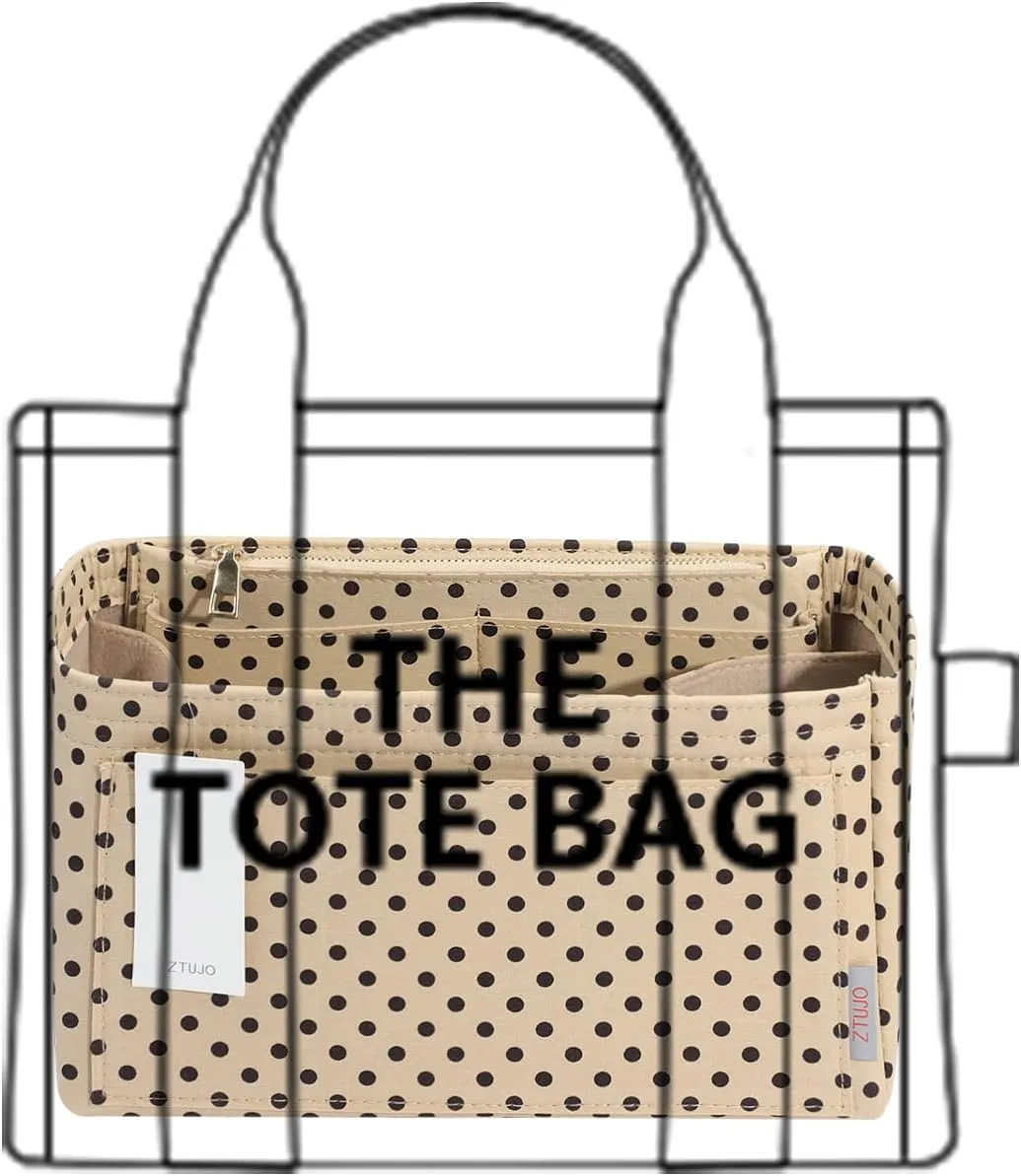 ZTUJO Purse Organizer Insert For Handbags, Silky Touching Bag Organizer Insert With Bottle Holder, Perfect for Speedy, Neverfull, Tote,ONTHEGO,Artsy,Handbag and More (X-Large, Brown polk dots Beige)