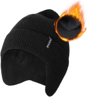 Zylioo Oversize 3XL/2XL/XL/L Beanie Hats with Ear Flap,S/M Fleece Lined Skull Cap,Plus Size Winter Warm Knitted Hats