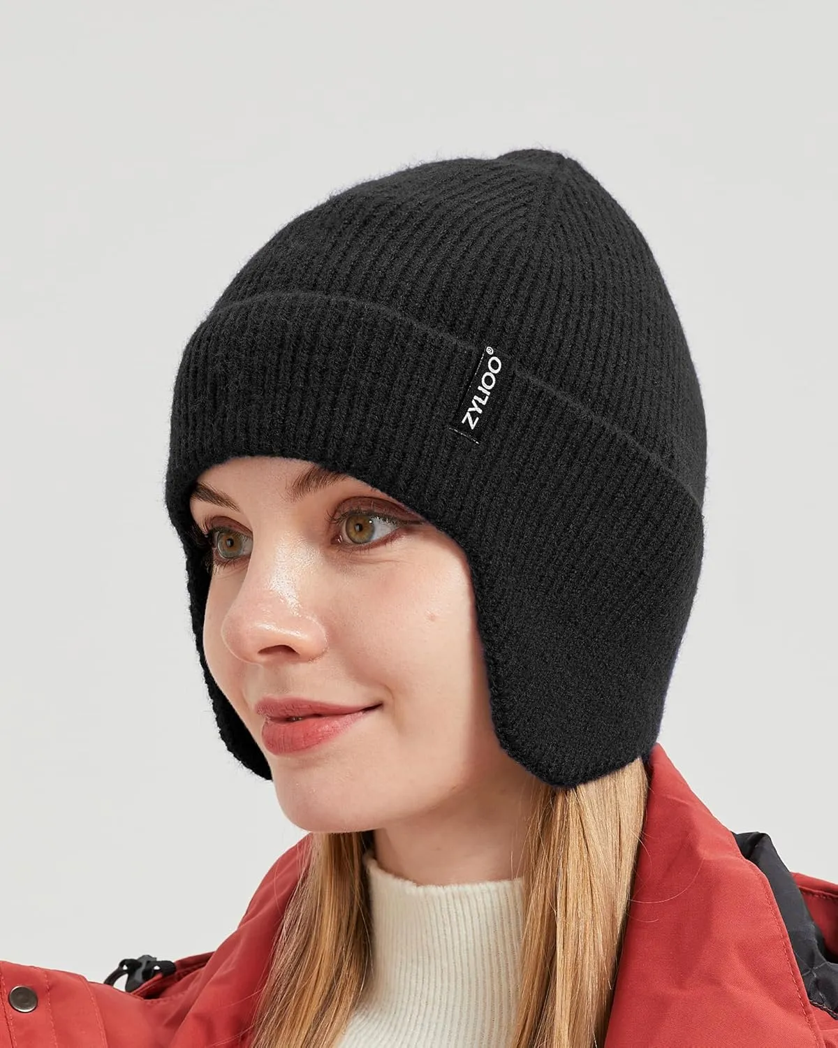 Zylioo Oversize 3XL/2XL/XL/L Beanie Hats with Ear Flap,S/M Fleece Lined Skull Cap,Plus Size Winter Warm Knitted Hats