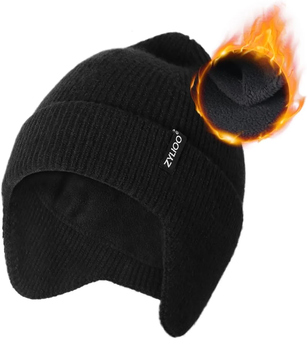 Zylioo Oversize 3XL/2XL/XL/L Beanie Hats with Ear Flap,S/M Fleece Lined Skull Cap,Plus Size Winter Warm Knitted Hats